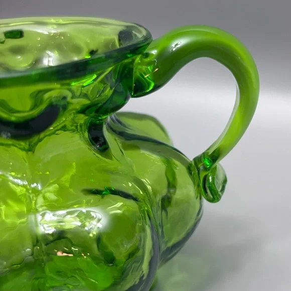 Kanawha Glass Company Hand-Blown Gourd-Shaped Vaseline Uranium Glass Pitcher 4” - Picture 6 of 15